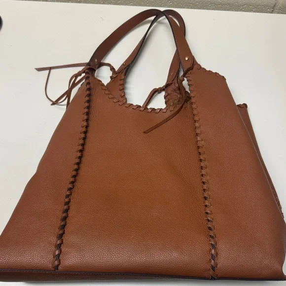 Sam Edelman Sylvia Whipstitch Expandable Leather Tote in brown - Picture 4 of 4